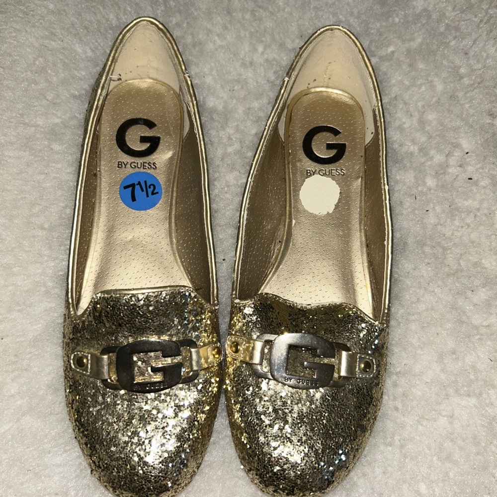 Guess Gold Glitter Flats with Decorative Buckle